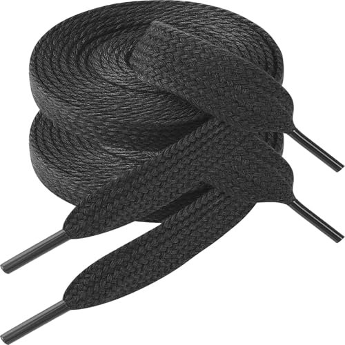 Vicloon 1 Paia Lacci Piatti da 15mm per Sneakers, Lacci Piatto Largo Cotone, Ricambio Jumbo Larghi Piatti Shoelaces per Scarpe da Ginnastica, Lavoro, Corsa, Adulti, Bambini, Uomo, Donna(Nero 100cm)