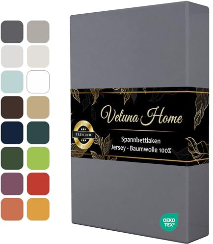 Veluna Home Premium Spannbettlaken 90x200 cm | 2er – Anthrazit - 100% Baumwolle Spannbettlaken 150g/m², Oeko-TEX Zertifiziert, Bettlaken Jersey, Spannbetttuch, Matratzenhöhe bis 30 cm