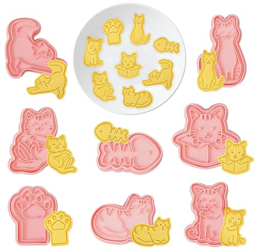 8 Stück Katze Ausstecher Ausstechform, Cookie Cutter Kinder, Plätzchen Ausstecher Plastik, Plätzchenausstecher 3D, Plätzchenausstecher Katze, Plätzchenformen für Kuchen, Fondant, Käse, Backformen, DIY
