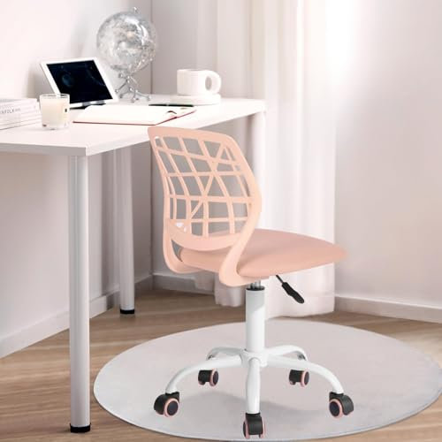 FurnitureR Sedia da scrivania per bambini, regolabile in altezza, sedia girevole con schienale con piccolo foro, adatta per camera dei bambini o sala studio, plica rosa