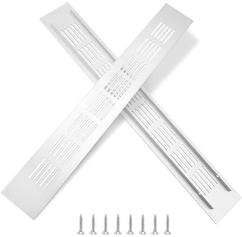 Rejillas de Ventilación de Rectangular Rejilla de Aire de Aluminio con Tornillo para la Ventilación de Armarios Dormitorios Cocinas 35 x 5cm Plateado 2 Piezas
