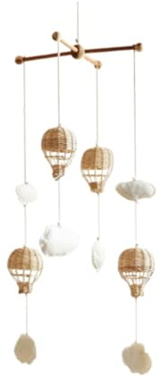 CoudarTitie Mobile Fürs Kinderbett, Dekorativer Heißluftballon Anhänger Aus Rattan, Wolkenornament Fürs Babyzimmer, Kinderzimmer, Neugeborenenzimmer