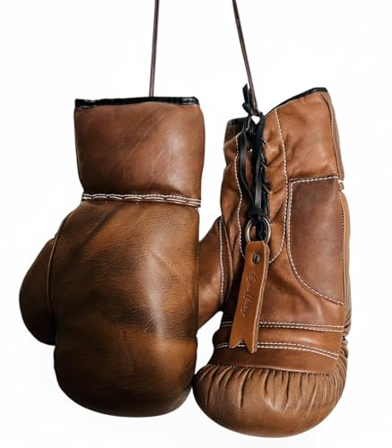 Geoffrey Guantes de boxeo vintage de cuero marrón antiguo con cordones de cuero, 12 onzas, retro (marrón antiguo), talla L