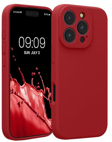 kwmobile Handyhülle für Apple iPhone 16 Pro Hülle - gummierte Handy Silikon Case für iPhone 16 Pro - Schutzhülle Cover - Rhabarber Rot