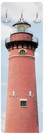 Wandgarderobe inkl. 5 Haken Strand Meer Natur platzsparendes Design - Made in Germany - Leuchtturm Modern Flurgarderobe rot schmal Garderobenpaneel 3306