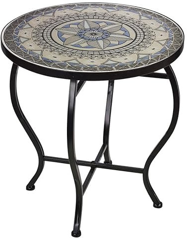 URBNLIVING 40cm Round Mosaic Bistro Side Table – Indoor/Outdoor Accent Coffee Table for Garden, Patio, Balcony or Living Room – Handcrafted Tile Top, Durable Metal Frame, Easy Flat-Pack Assembly