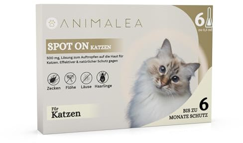 Animalea® NEU Spot On Natürlicher Zeckenschutz für Katzen bis zu 6 Monate Schutz [6 x Pipetten] - Für Katzen Ab 3 Monate Geeignet - Repellent Gegen Zecken, Flöhe, Läuse und Mücken - Sofortige Wirkung