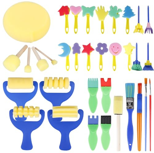 Lot de 34 pinceaux champignons, ensemble éponge peinture enfants, outils éducation précoce bricolage art