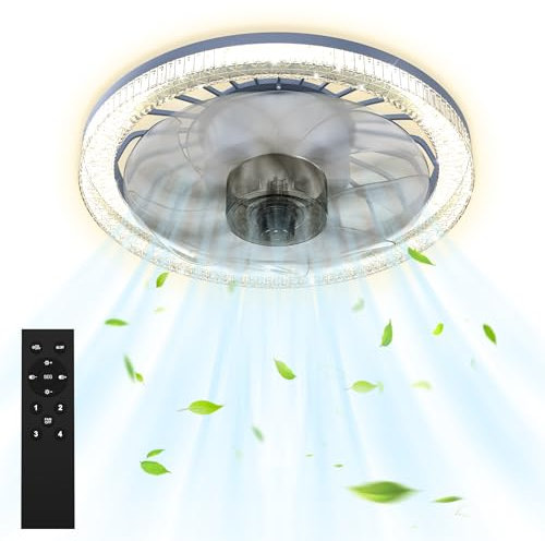 FIVMEN 60W Deckenventilator mit Beleuchtung Ø31 cm Deckenlampe mit Ventilator 4 Windstufen 7 Kunststoff Flügeln Leise Deckenleuchte Dimmbar mit Fernbedienung