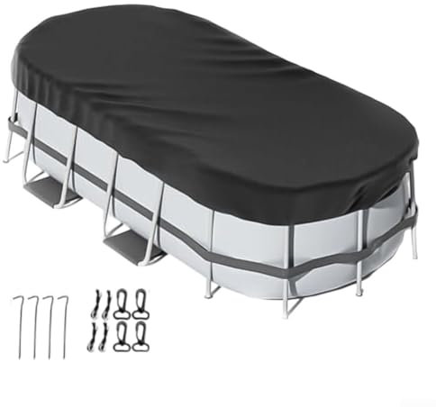 Cubierta ovalada para piscina con accesorios para piscinas sobre el suelo, garantiza una protección eficaz contra la lluvia y el bloqueo de desechos (274 x 549 cm)