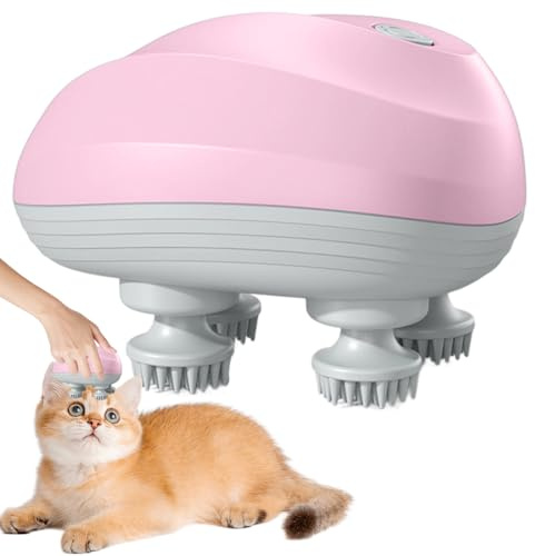 HIULLEN Elektrisches Kopfmassagegerät, Elektrisches Handmassagegerät, Tragbares Kopfhaut-Massagegerät mit 4 Knetköpfen, Wasserdicht Katzen Massagegerät für Ganzkörpermassage HundeköRper(Rosa)