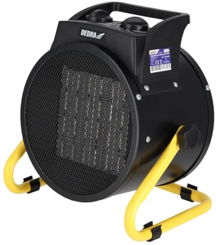 DEDRA Elektroheizer PTC 3,0 kW, rund, schwarz, mit Ständer Heizfläche 30 m², keramisches Heizelement, für gut isolierte Räume, Thermostat, Überhitzungsschutz, Temperaturregelung, drei Betriebsarten