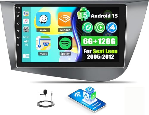 SIXTOP 6G+128G 8-Core Android 15 Autoradio für Seat Leon 2005-2012, 9 Zoll Touchscreen Radio mit Wireless Carplay Android Auto Mirror Link WiFi BT GPS FM RDS EQ DSP Rückfahrkamera