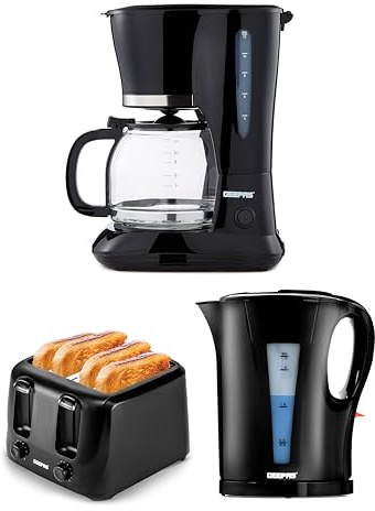 GEEPAS 1.5L Filter Coffee Machine 1.7L Kettle & 4 Slice Toaster Combo Set | Boil Dry, Auto Shut Off, 2200W Kettle, 800W Coffee Maker, 1400W Toastie Machine