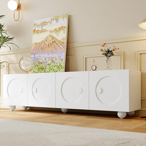 NADEUSAK Mobile TV bianco moderno, 50 x 180 cm, pannello TV, supporto inferiore per TV, design unico