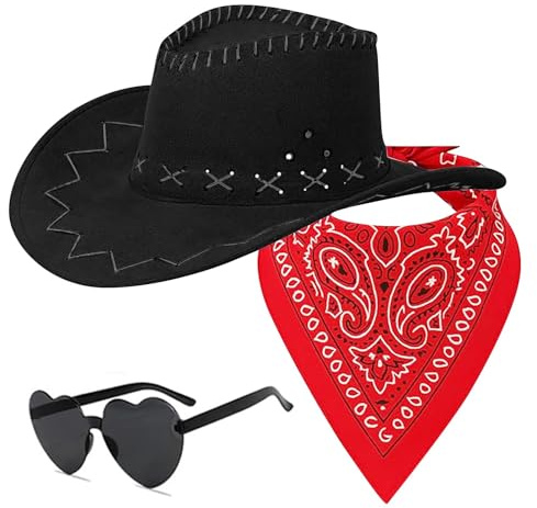 Faschingskostüme Damen Cowboy Hut Rosa, CowgirlHut pink, Karneval Kostüm Damen Kostüm Erwachsen Cowboyhut Set mit Halstuch, Cowboy Hut für Frauen & Herren – Party, Karneval, Wild West & Fasching,
