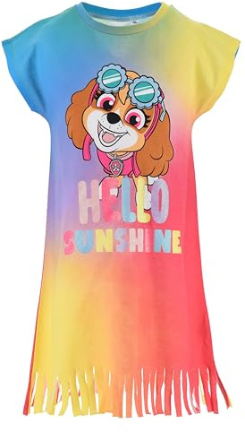 Paw Patrol Regenbogenkleid mit Fransen mit Skye, Hello Sunshine, 100 % Baumwolle, für Mädchen, mehrfarbig