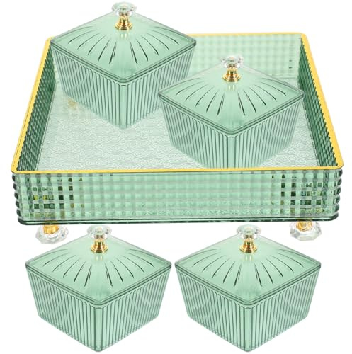 iplusmile Assiette de Fruits Secs en Ps Vert avec 4 Compartiments Pratiques, Résistant à L'usure, pour Dîner Familial Quotidien ou Fêtes Réutilisable