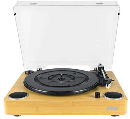 JAM Sound Turntable Player, Vinyl Record Player, Built-In Dual Stereo Speakers, USB Connection, RCA Output, Aux-In, Suitable for 33, 45 or 78 RPM Records, Dust Cover - Woodgrain