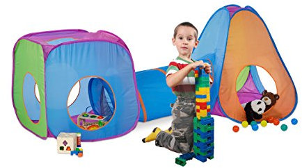 Relaxdays Spielzelt Tunnel für Kinder, Pop Up Kinderzelte mit Krabbeltunnel, Set für Draußen, HBT 100 x 265 x 90cm, bunt
