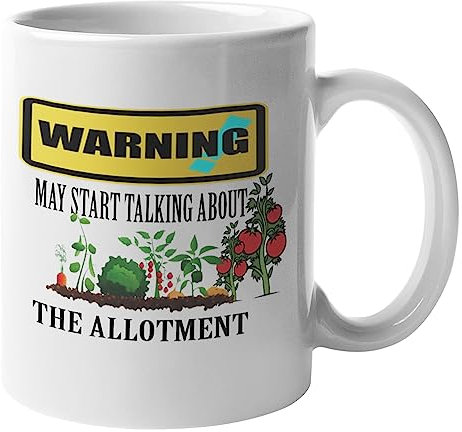 Funny Novelty 11oz Tea/Coffee Mug - Perfect Gardening Gifts for Men & Women, Allotment Owners & Gardeners: Warning May start talking about the Allotment, Fun mug for gardeners