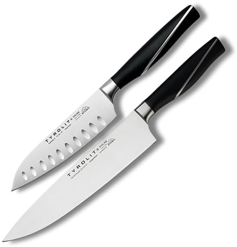 Tyrolit LIFE – Hochwertiges 2er Messerset für Starköche daheim – Scharfes Edelstahl Messer Set bestehend aus Kochmesser und Santoku Knife - rostfrei