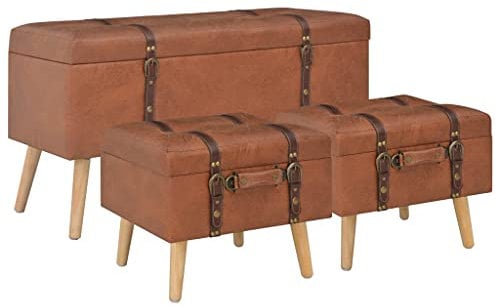 vidaXL 3X Hocker mit Stauraum Sitzhocker Fußhocker Polsterhocker Sitzbank Flurbank Sitzpouf Pouf Fußbank Ottomane Sitztruhe Hellbraun Kunstleder