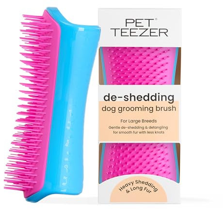 Tangle Teezer Grande Pet Teezer - Spazzola per Cani Animali Domestici Taglia Grande - Spazzola per toelettatura a secco o durante il bagno - Rimuove il pelo in eccesso dei cani - Blu e Rosa