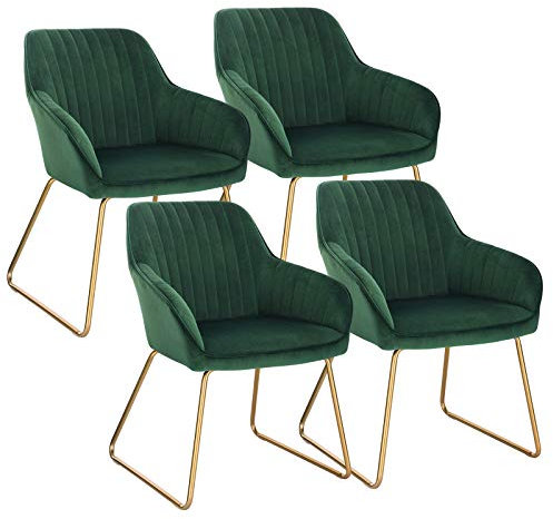 WOLTU Esszimmerstühle 4er Set Küchenstühle Wohnzimmerstühle Polsterstühle Sessel, Armlehnstühle mit Rückenlehne, für Esszimmer, Küche, Wohnzimmer, Samt, Gold Metallbeine, Dunkelgrün, BH246dgn-4