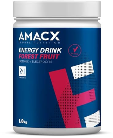 AMACX Boisson Energisante en Poudre – Boisson Isotonique Hydratation + Electrolyte pour le Sport – 1kg – Boissons Énergétiques au Glucose et Fructose – Sans Additifs Artificiels – Fruits des Bois