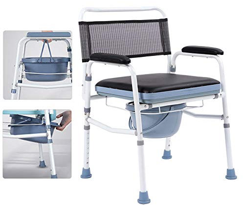Toilet Wheelchair Light Weight, Movable Mobile Toilet Chair Night Chair Toilet Commode Frame Seat, Height Adjustable with Backrest Armrest Removable Seat and Bucket Easy to Pull Out