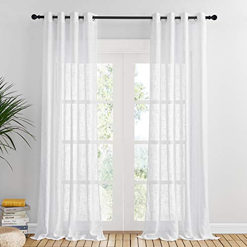 PONY DANCE Wohnzimmer Gardinen Modern 2er Set Extra Lange Gardinen und Vorhänge für Wohnzimmer & Balkontür Dekoschals Ösenvorhang Weiss Halbtransparent, H 280 x B 140 cm
