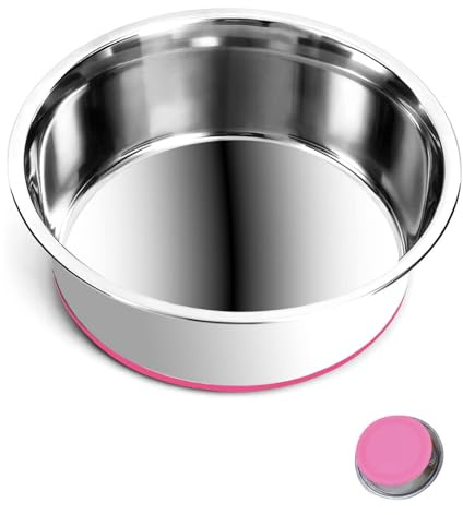 SUOXU Thick Stainless Steel Dog Bowls, Pet Feeding Bowls, Dog Cat Plate Bowls With Non-slip silicone Bases,Puppy cat Feeder Bowls and Water Bowls（S-14cm）