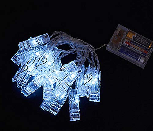LIJUCAI Clips para Colgar Fotos String Light Photo Collage Display Led Twinkle Light con Clip Home Dormitorio Decoración de Pared para Tarjeta de Imagen, Blanco, 3m 20Clips