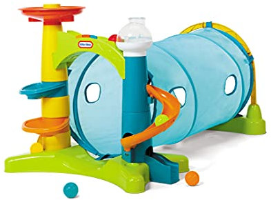 Little Tikes Tunnel d’activités 2-en-1 – Avec toboggan à balles, fenêtres, sons drôles & musique – Encourage les jeux actifs & le développement – Rangement facile – + 5 balles en plastique – 1-3 ans