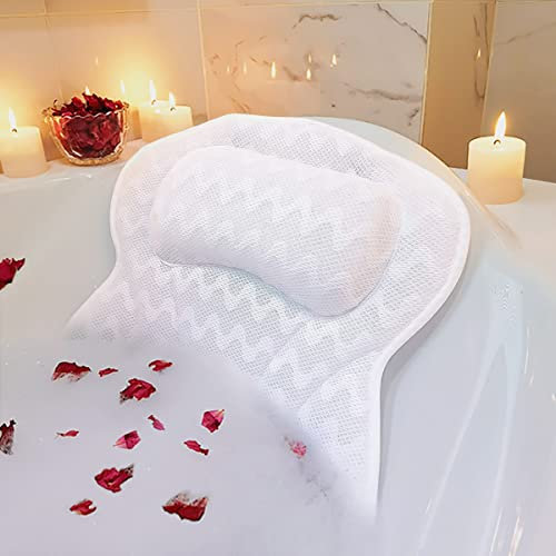 ADOV Almohada de Baño, Lujo Ergonómico Cojín Baño con 6 Ventosas Antideslizantes, Suave Cómoda Bañera Reposacabezas con Malla Aire 3D Soporte para Espalda Hombros y Cuello, Adecuado para Jacuzzi SPA