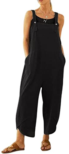 VEVESMUNDO Womens Dungarees Cotton Linen Loose Baggy Casual Jumpsuits with Pockets UK 6 8 10 12 14 16 18 20 22