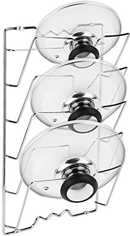 Soporte Vertical para Tapa de ollas, práctico utensilio de Cocina para Montar en la Pared o en la Puerta, Superficie cromada, Soporte para sartenes, práctico Accesorio de Cocina para hasta 5 Tapas