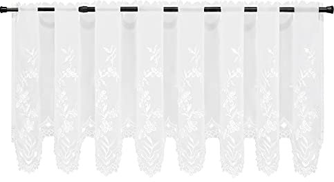 HeichkelL Scheibengardine Modern Bistrogardine Floral Hohl Stickerei Kurzstores Landhausstil Küchenvorhang Set Durchzuglöcher Weiß BxH 150x150 cm