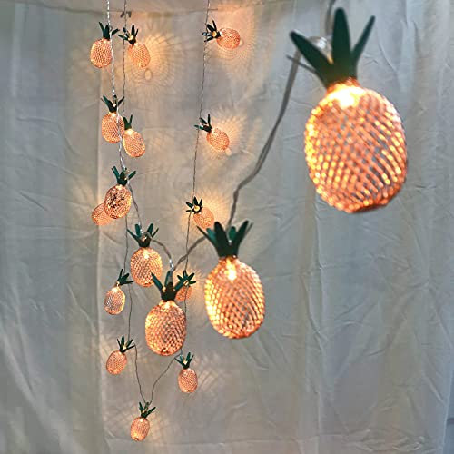 Riaxuebiy Roségold Metall 20 LED Ananas Lichterketten USB-betrieben Laternenlampen für Innenhochzeitsfeier Schlafzimmer Eid Mubarak-Palast Dekoration (Ananas-B, 3m/20LED)