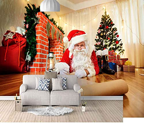 FVGKYS 3D Murales Papel Pintado Autoadhesivo Pared Calcomanías Pared Infantil Dormitorio Juvenil Pintura De Santa Claus Personalizado Interior Sala De Estar Fondo Papeles De Pared 400x280cm