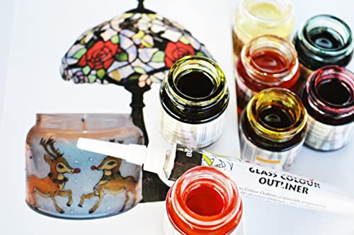 HONGBE Solvent Glass Paints Transparent Stained with Outliner Leaded Effect set