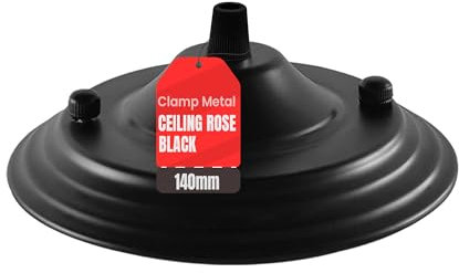 LEDSone Industrial Ceiling Rose Black 140mm Pendant Cable Grip Flex Clamp Metal Plate for Light Fitting Hanging Lamp Ceiling Cover Accesories(Black)