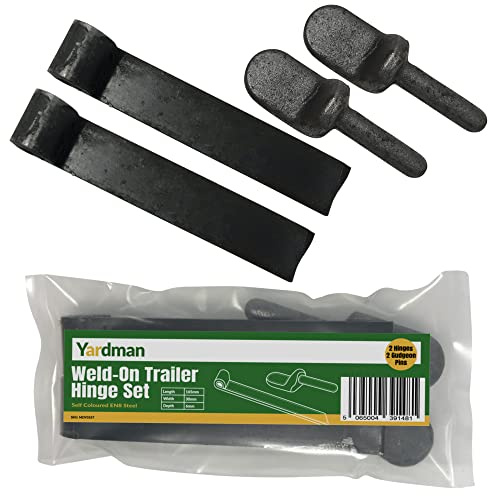 YARDMAN Weld On Trailer Hinge Set – 2 Hinges and 2 Gudgeon Pins –Self Coloured Steel – Heavy Duty for Horse Box, Trailers and Gates – 165mm Long