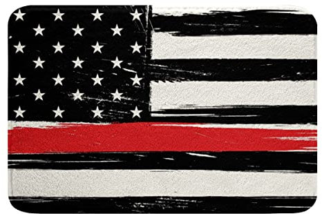 Alfombra de baño con Bandera Americana para niñas y niños, diseño de Bandera de Estados Unidos, Alfombra geométrica, Color Negro, Blanco, Rojo, Suave, para Dormitorio, Sala de Estar, Cocina, felpudos