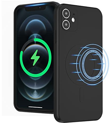 UEEBAI Liquid Silicone Wireless Charging Phone Case For iPhone 11 6.1 inch, Built-in Magnets Compatible with MagSafe Faster Charging Slim Fit Soft Microfiber Cover - Black