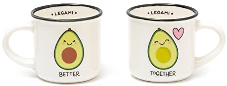 Legami - Espresso For Two, 2 Tazzine da Caffè in Porcellana New Bone China, Capacità 50 ml, Tema Avocado, Lavabili in Lavastoviglie, Utilizzabili nel microonde