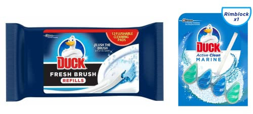 1 Pack of Fresh Brush Refill (12 Flushable Cleaning Pads) with Active Clean Rim Block