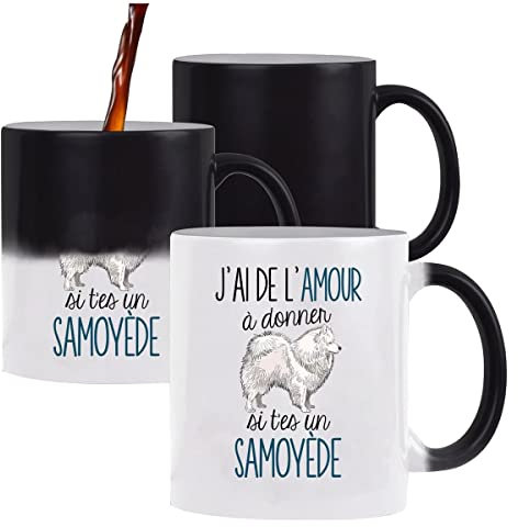 Planetee Mug magique Amour Samoyède | Tasse change de couleur avec la chaleur