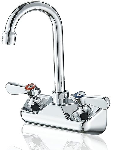 Bathfinesse Robinet d'évier de cuisine à montage mural de 10,2 cm avec bec en col de cygne de 8,9 cm et deux poignées à levier en laiton chromé poli